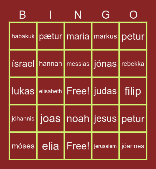 bible bingo Card