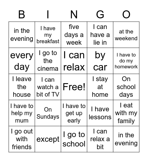 La vie quotidienne Bingo Card