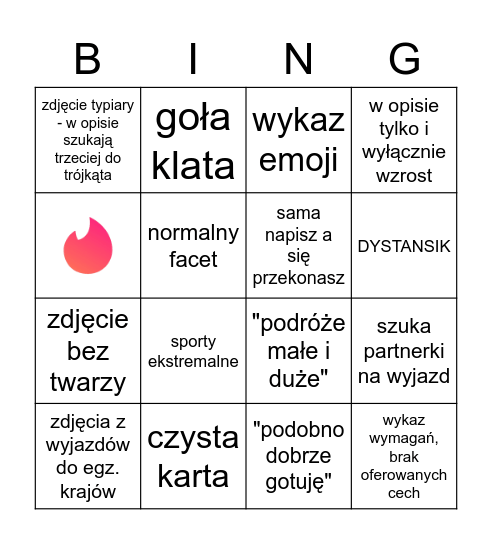 Tinder bingo mazoke edition Bingo Card