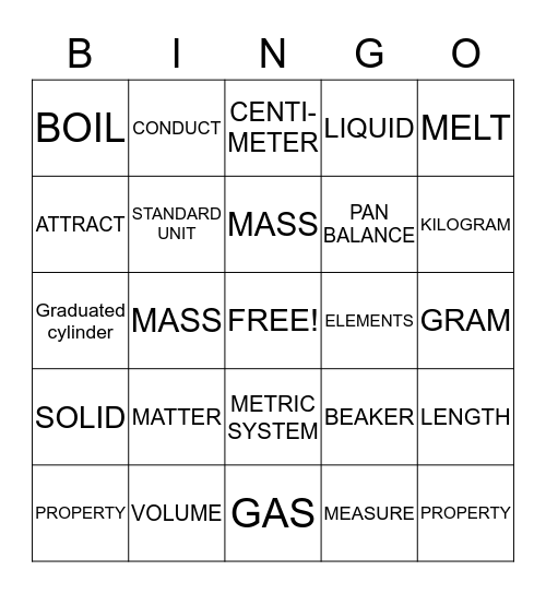 WHAT IS MATTER AND HOW IT IS MEASURE? Bingo Card