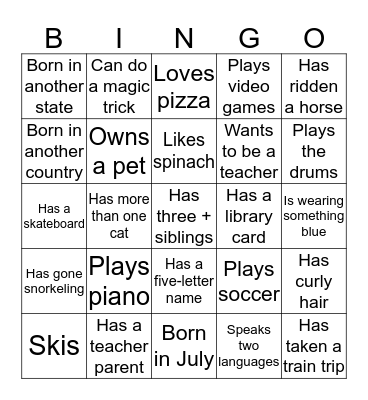 Getting to Know You Bingo Card