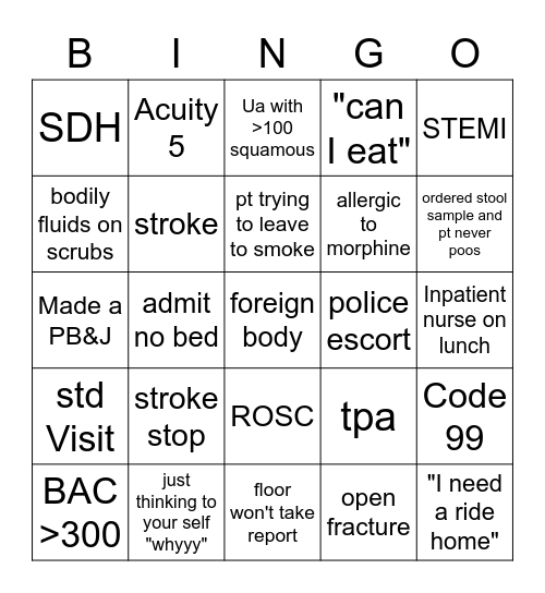 Nurse Bingo Card