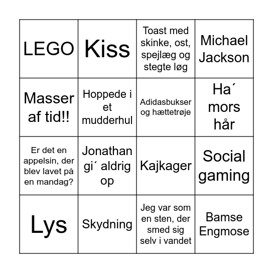 Jonatans konfi-bingo Card