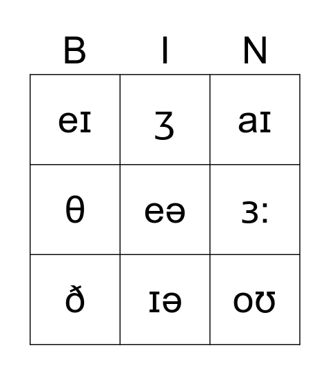 English Words Bingo Card
