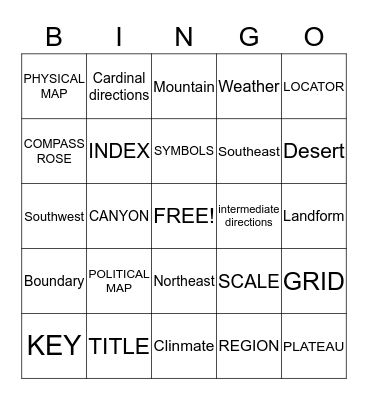 GEOGRAPHY Bingo Card