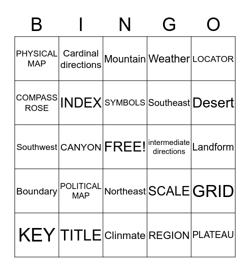 GEOGRAPHY Bingo Card