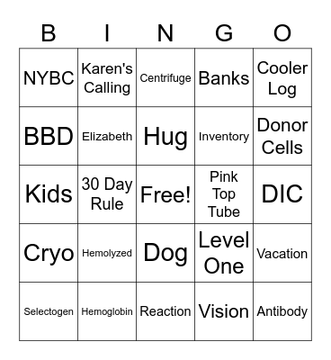 Blood Bank Lab Week Bingo Card