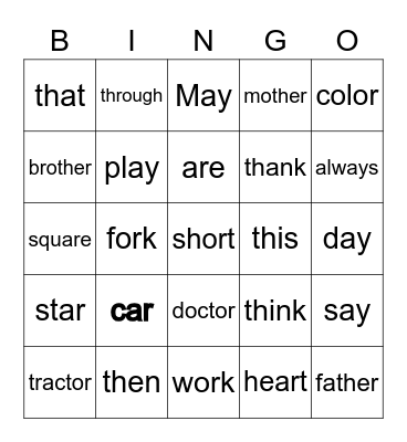 ar th or ay Bingo Card