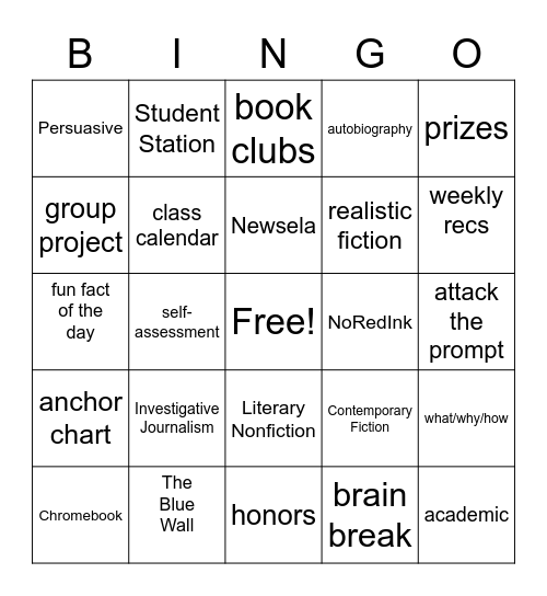 Miss Lee's English Class BINGO Card