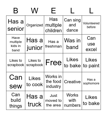 Braswell Band Bingo Card