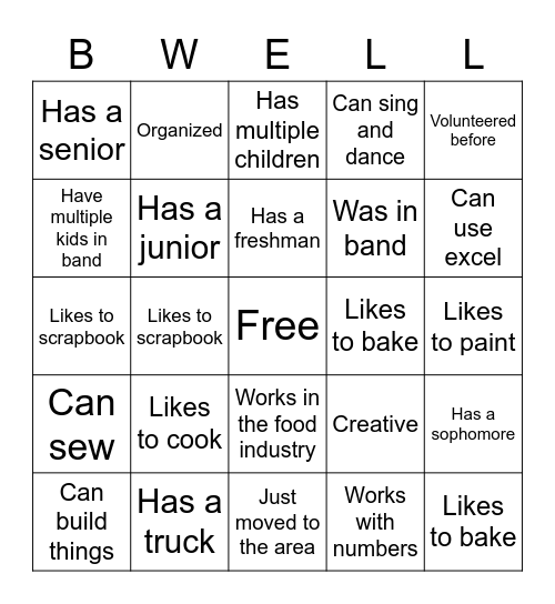 Braswell Band Bingo Card