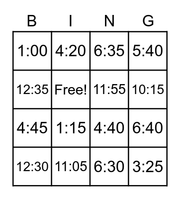 TIME Bingo Card