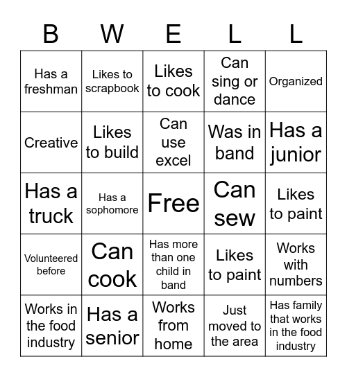 Braswell Band Bingo Card