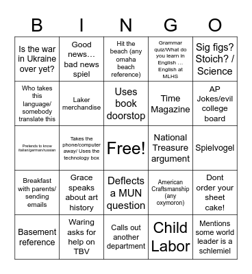 Ziccardi Bingo Card