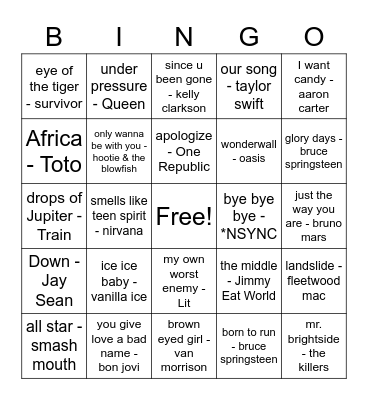 music Bingo 2 Bingo Card