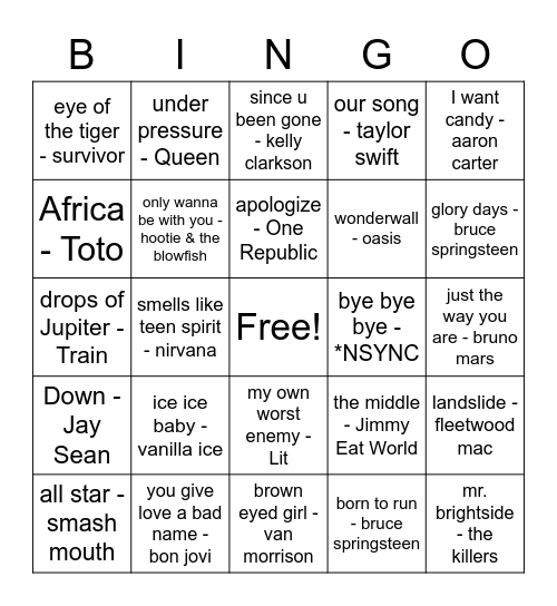 music Bingo 2 Bingo Card