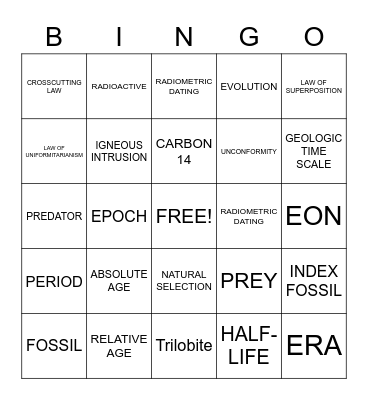 GEOLOGIC TIME VOCABULARY Bingo Card