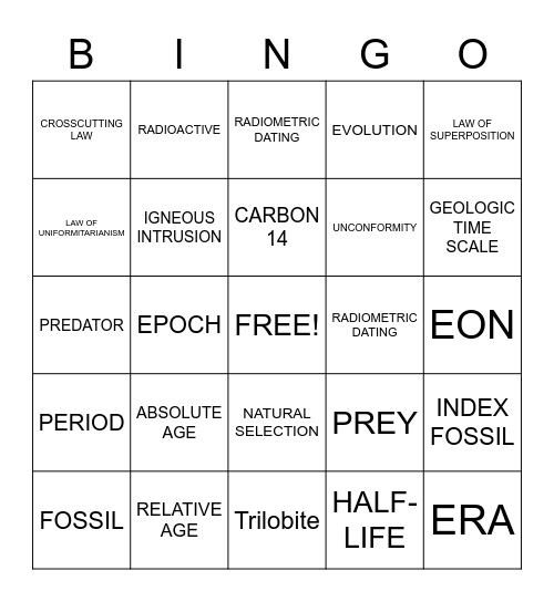 GEOLOGIC TIME VOCABULARY Bingo Card