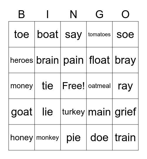 AY, AI, IE, OA, OE, EY Bingo Card