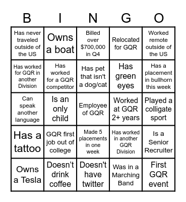GQR BINGO Card