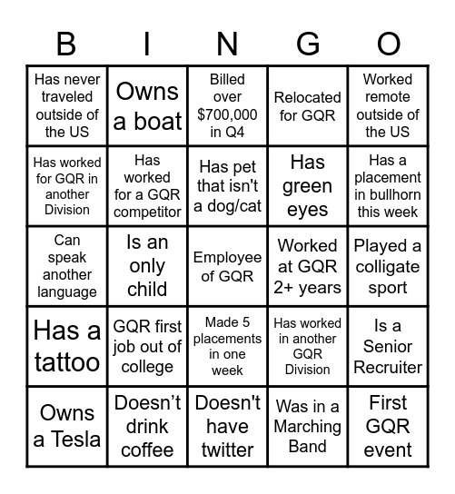 GQR BINGO Card