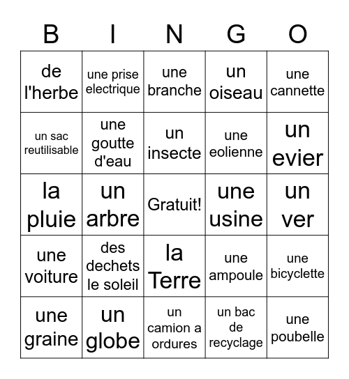 Le Jour de la Terre Bingo Card