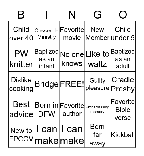 PW BINGO Card