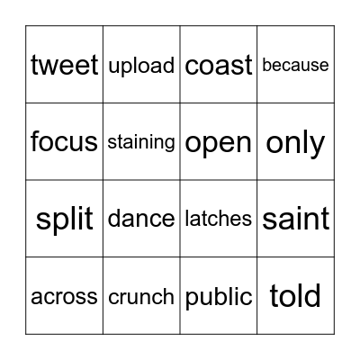 Spelling Review Bingo Card