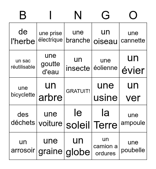 Le Jour de la Terre Bingo Card
