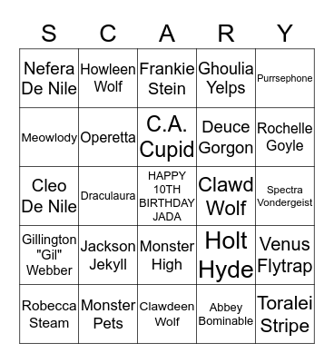 MONSTER HIGH BINGO Card