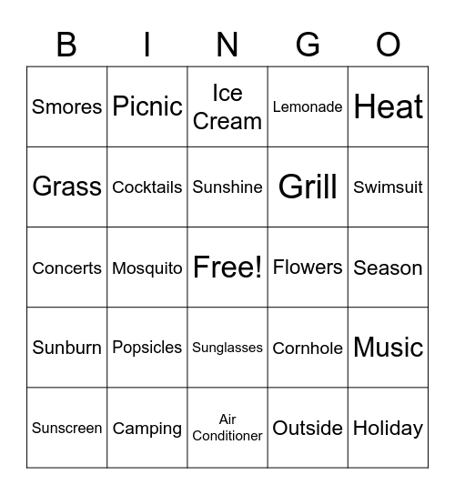 Summertime Bingo Card