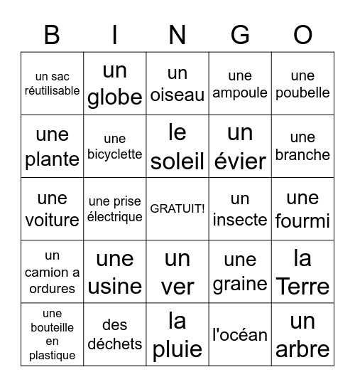 Le Jour de la Terre Bingo Card