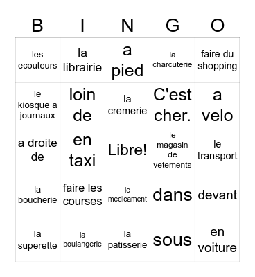 Fr. I Unit 6 Bingo Card