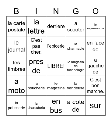 FRENCH I UNIT 6 Bingo Card