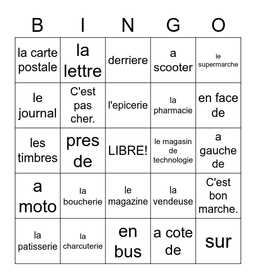 FRENCH I UNIT 6 Bingo Card