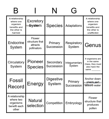 BIO BINGO Card