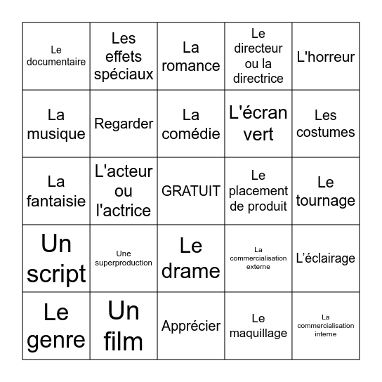 Le cinéma BINGO Card