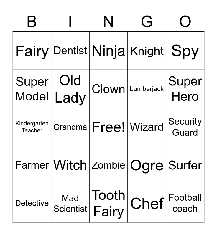 Characters Bingo Card