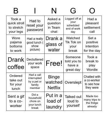 Remote Work Bingo Card