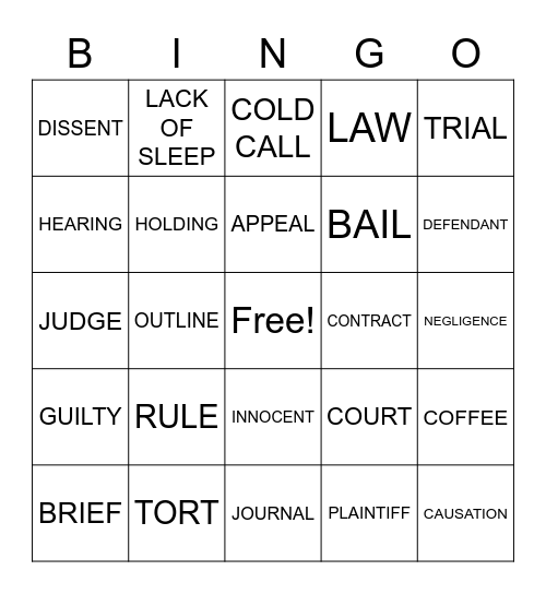 Law Student Bingo Card