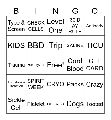 Blood Bank Bingo ROUND 2 Bingo Card