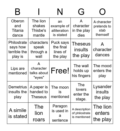 Act V Bingo Card