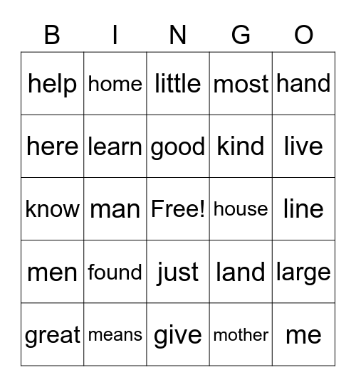 Sight Words 4.2 Bingo Card