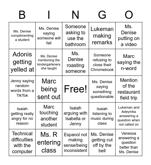 Spanish Bingo Card