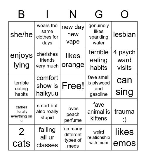 vals bingao Bingo Card