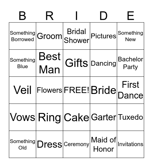 Jessica's Wedding Bingo Card