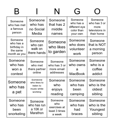 ICEBREAKER BINGO! Bingo Card