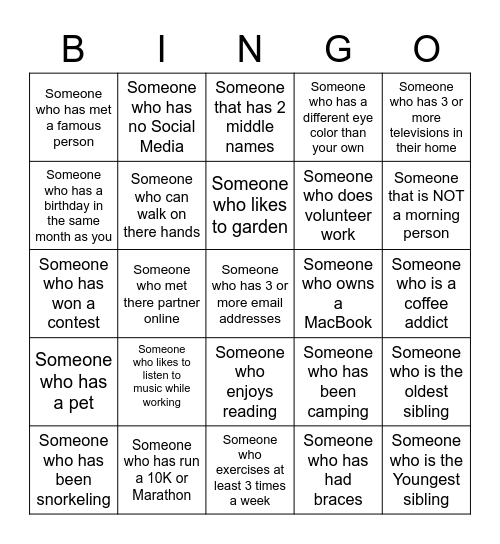 ICEBREAKER BINGO! Bingo Card