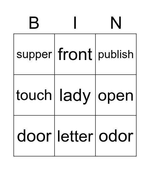 Spelling 6.1 Bingo Card