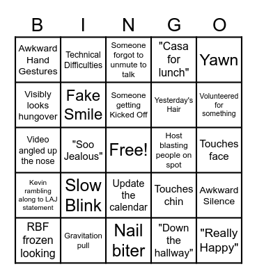 Zoom Meeting Bingo Card
